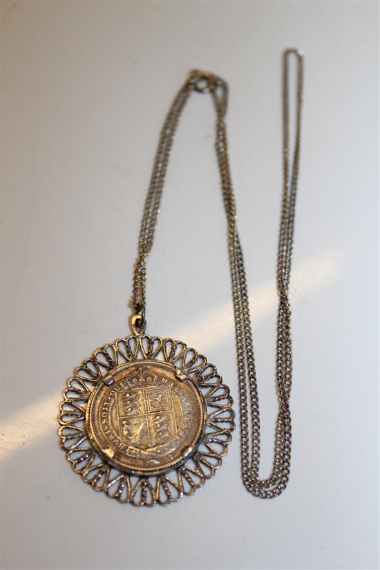 Silver Victorian coin on chain